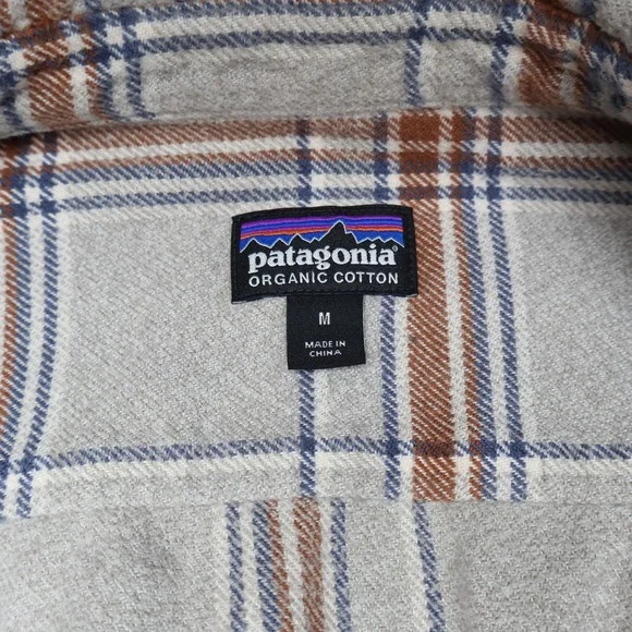 Patagonia Shirt Mens Medium Brown Plaid Long Sleeve Fjord Flannel Organic Cotton - Picture 3 of 12
